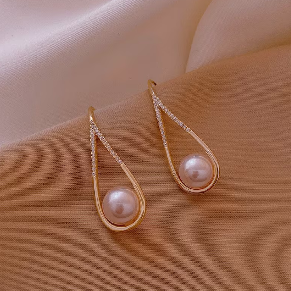 Elegant Geometric Dangle Gold Pearl Earrings - Perfect Bridesmaid Gift or  Special Occasion Accessory for Women - Rovina Jewellery