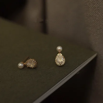 Elegant Gold Plated Pearl Stud Earrings, Sterling Silver Water Drop Earrings, Exquisite Women's Bridal Jewelry