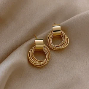 Elegant Gold Circle Earrings, Retro Lightweight Metallic Earrings, Party Accessories for Women