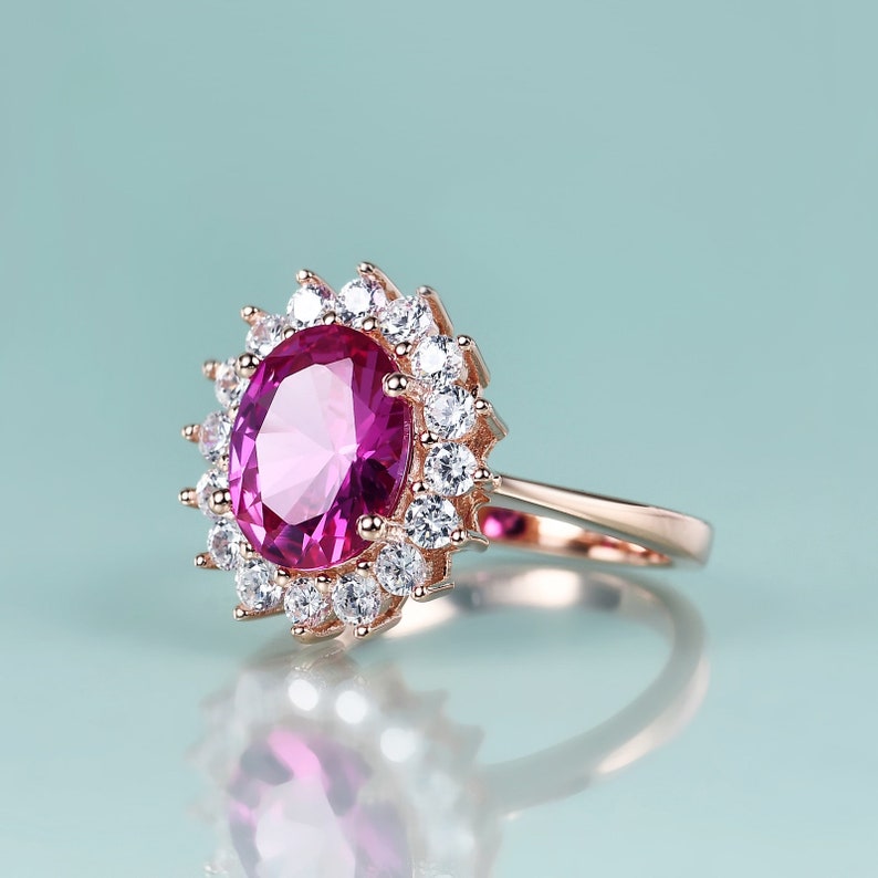 Stunning Pink Sapphire Ring, 14K Rose Gold Plated Sterling Silver, Birthstone & Wedding Gift