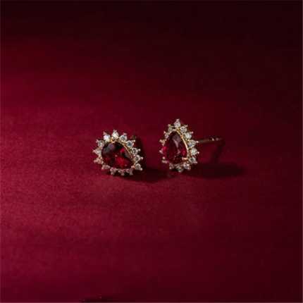 Elegant 14k Gold Plated Ruby Earrings, Wedding Jewelry Accessories, Stud Earrings for Women.