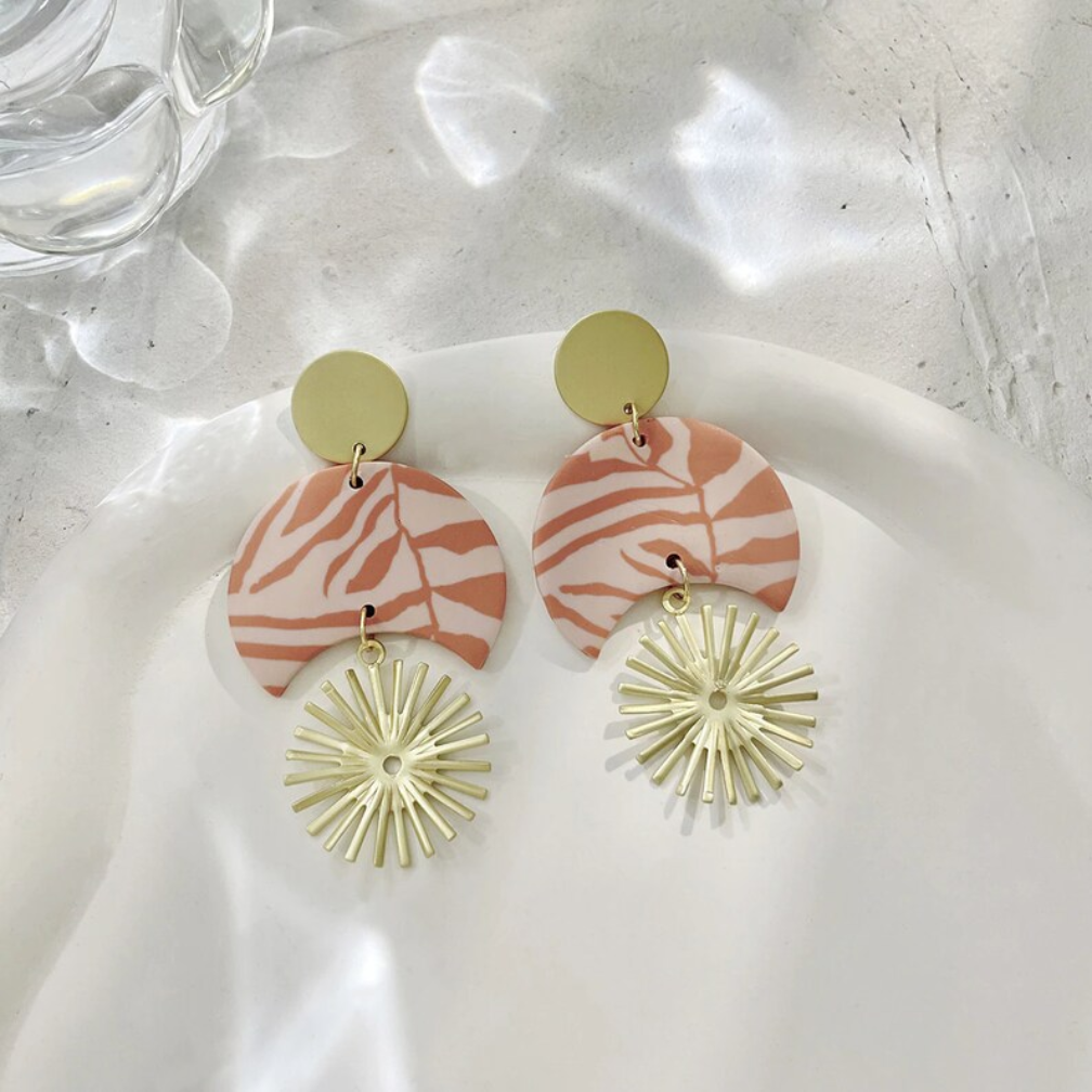 Polymer Clay Geometric Drop Earrings, Summer Collection Statement Jewelry, Fashion-Forward Women's Earrings.