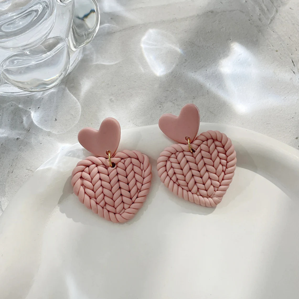 Pink Polymer Clay Heart Shaped Earrings, Summer Collection, Romantic Jewelry.