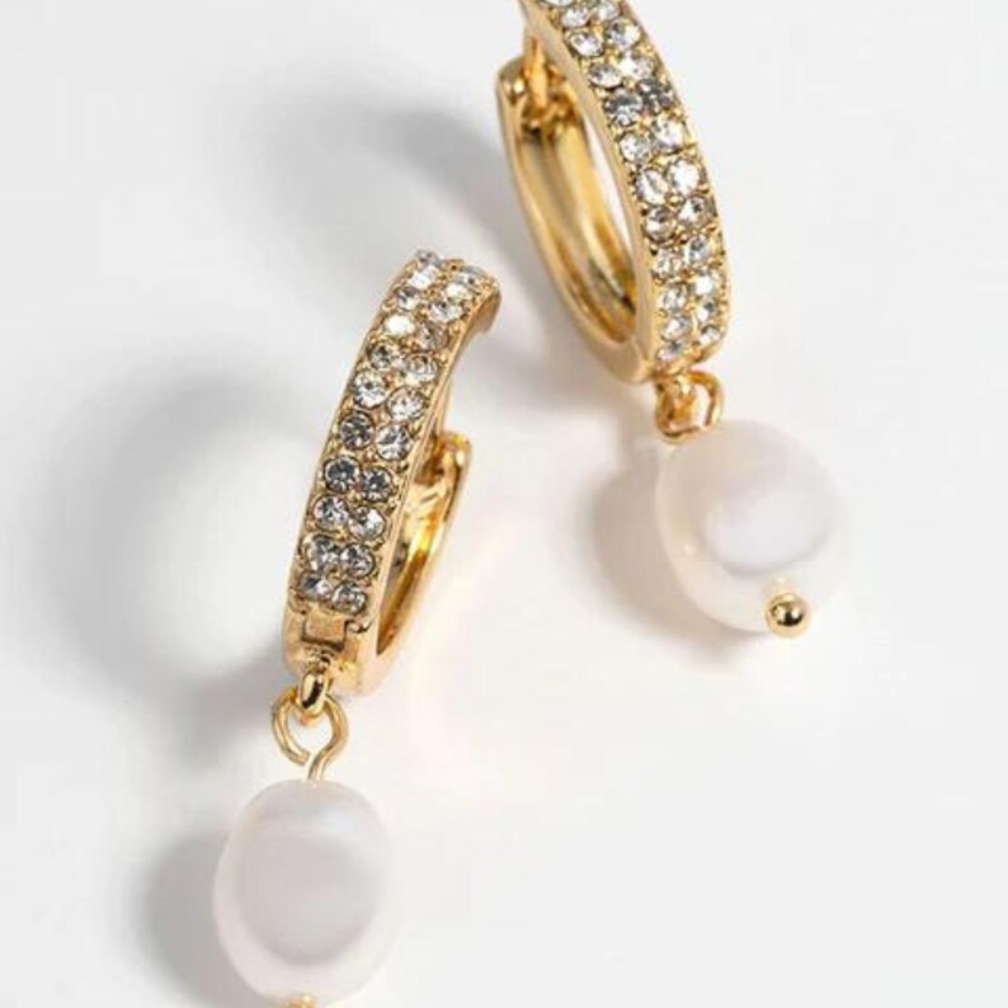 Freshwater Pearl Gold Plated Huggie Hoop Earrings, Bridesmaids Gift, Timeless Bridal Jewelry.