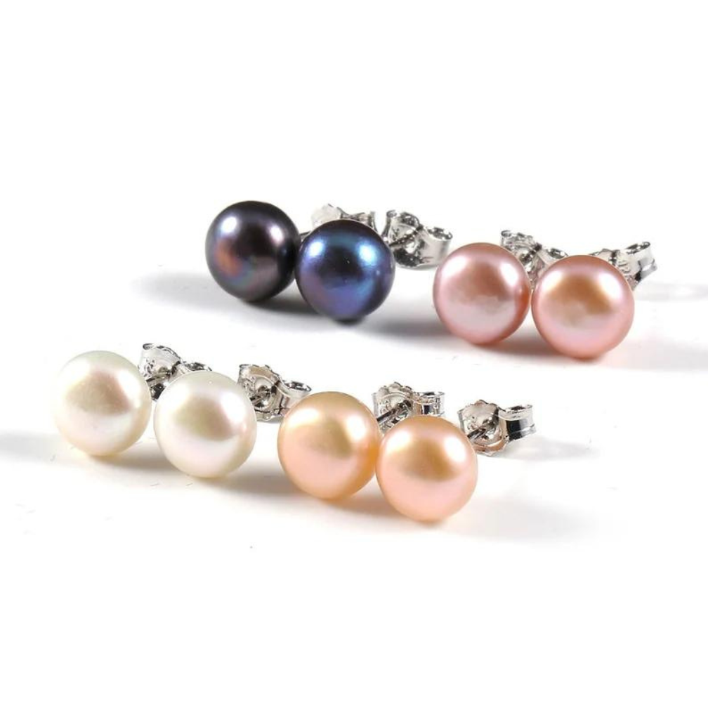 Freshwater Pearl Stud Earrings, Exquisite Jewelry Gifts for Women in 4 Different Colors