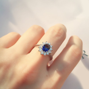 Blue Sapphire Silver Ring, Women's Luxury Vintage Jewelry, Cubic Zirconia Blue Stone Wedding Engagement Ring