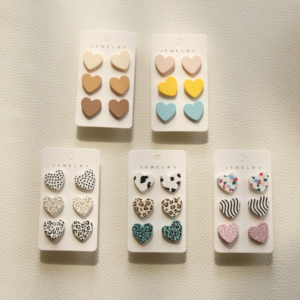 Heart Acrylic Stud Earrings, Macaron Colorful Dots & Leopard Stripe, Jewelry Accessories