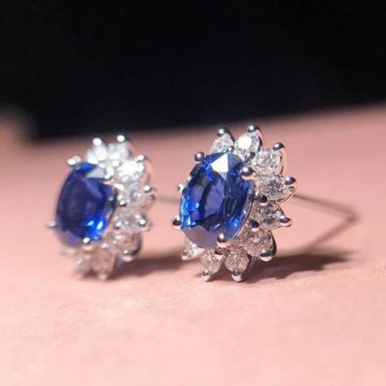 Blue Sapphire Stud Earrings, High-Quality Silver Oval Shape Earrings, Wedding Earrings or Party Earrings