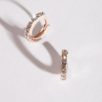 Elegant Rose Gold Diamante Huggie Hoop Earrings Stylish Patterned Hoops Versatile Accessory for Earring Stacks