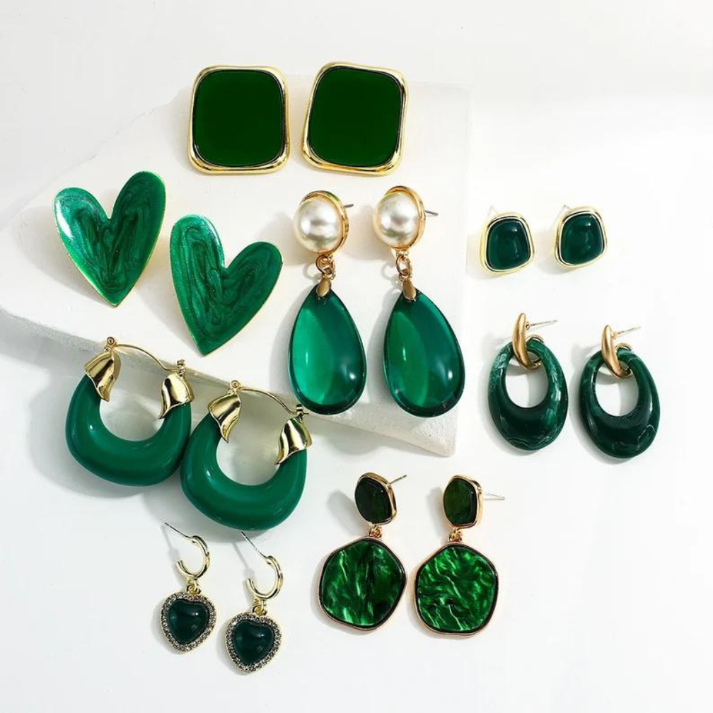 Green Dangle Drop Earring Brincos Acrylic Round Square Geometric Earrings Green Round Dangle Earrings Trendy Women's Fashion Accessories Stylish Green Earrings