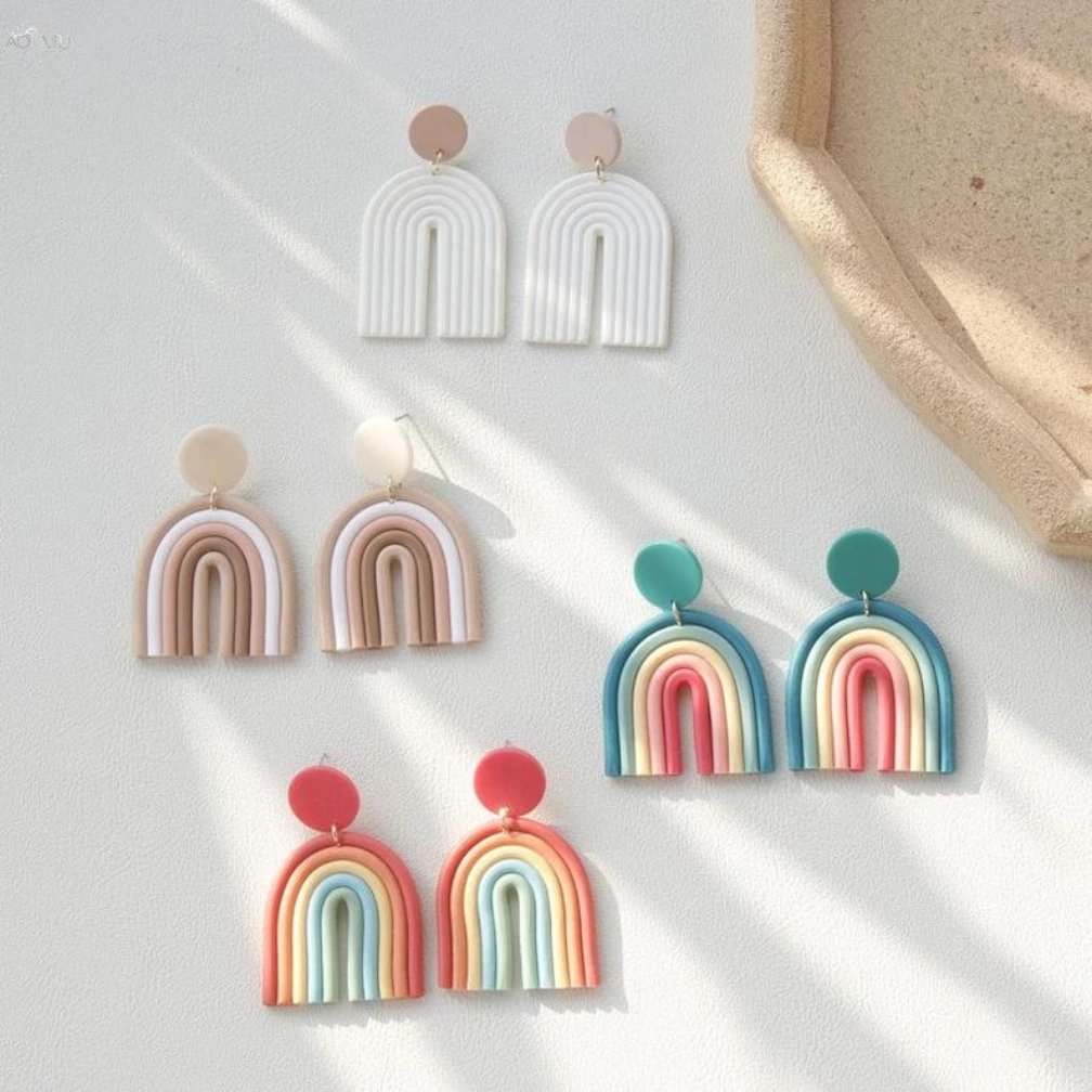 Candy Color Gradient Ceramic Clay Long Dangle Drop Earrings Women's Jewelry Gifts Colorful Statement Earrings Handmade Clay Earrings Summer Collection Fashion Accessories