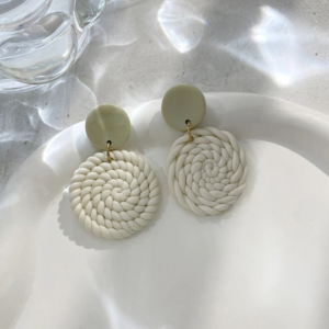 White Polymer Clay Braided Earrings, Handcrafted Summer Collection, Fashionable and Lightweight Earrings.
