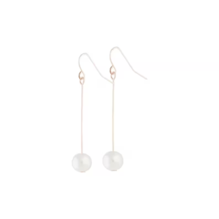 Elegant Rose Gold Pearl Drop Earrings Minimalist Faux Pearl Jewelry Fine Stick Setting Earrings Classy Bridal Accessory Chic Gift for Her Handcrafted Rose Gold Earrings