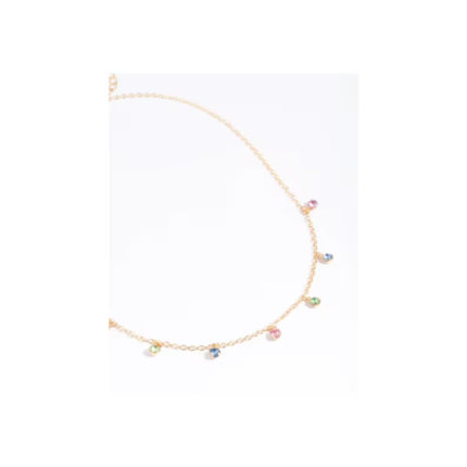 Gold Droplet Necklace for Women, Elegant Colored Stones, Everyday Wear.