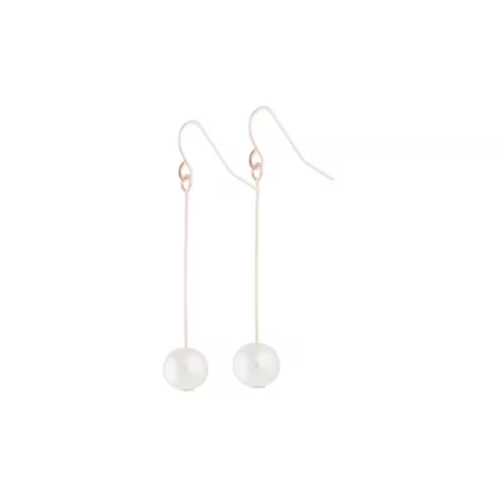 Elegant Rose Gold Pearl Drop Earrings Minimalist Faux Pearl Jewelry Fine Stick Setting Earrings Classy Bridal Accessory Chic Gift for Her Handcrafted Rose Gold Earrings