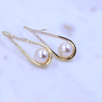 Dangle Gold Pearl Earrings