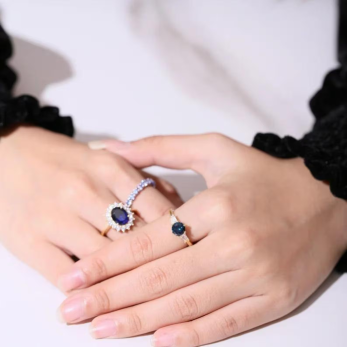 Princess Diana Inspired Blue Sapphire Ring in 14K gold filled sterling silver.